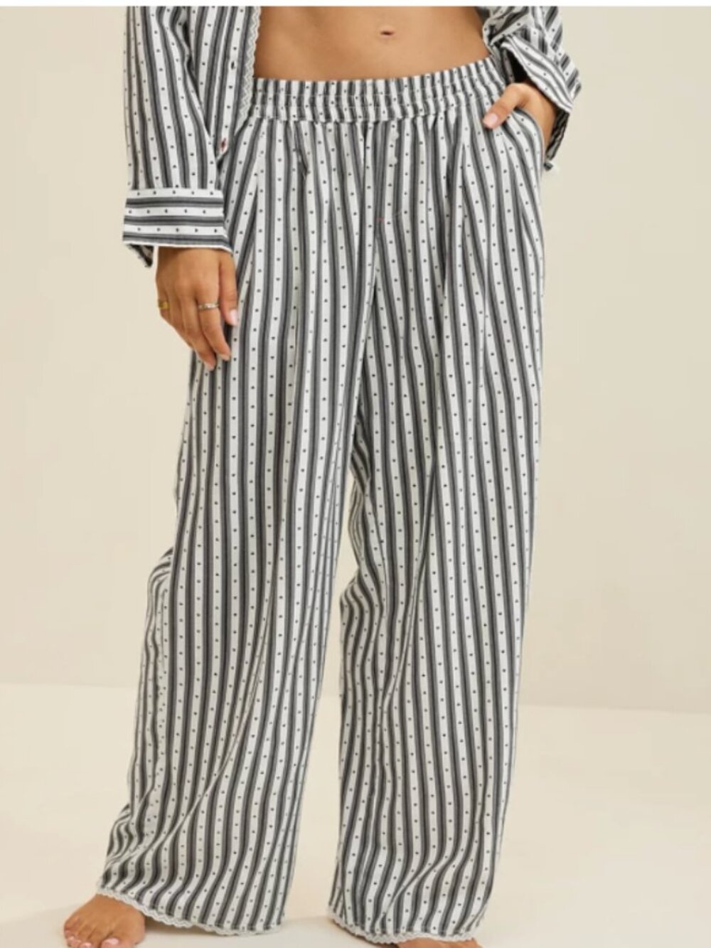 Aerie Street Flannel Trouser PJ - Striped Gray and White Wide-Leg XS